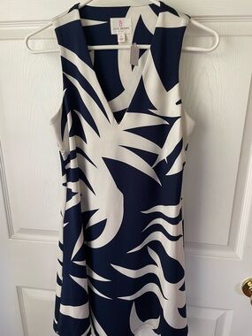 Julie Brown NYC Sleeveless Navy White Abstract Dress Size P 💙🤍